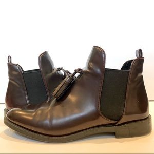 Zara Burgundy Tassel Chelsea Ankle Boots